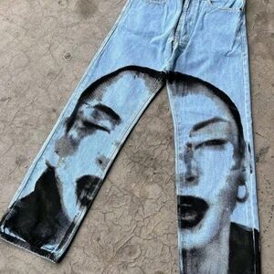 New Artistic "Sade" Printed Blue Pants